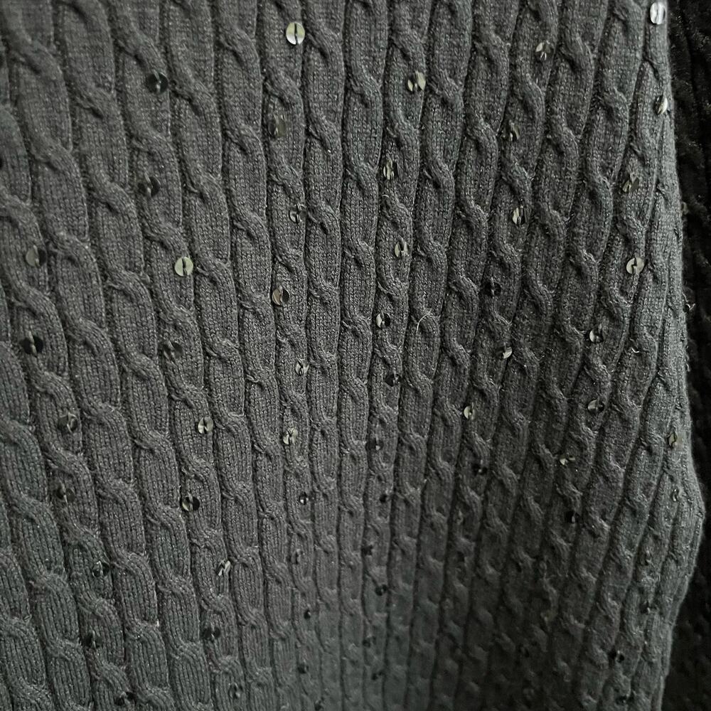 Pendleton V-neck Cable Knit Sweater with sequins Size Medium Silk Cashmere Blend - Picture 5 of 7